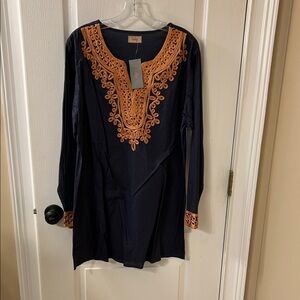 Navy and Orange Embroidered Tunic